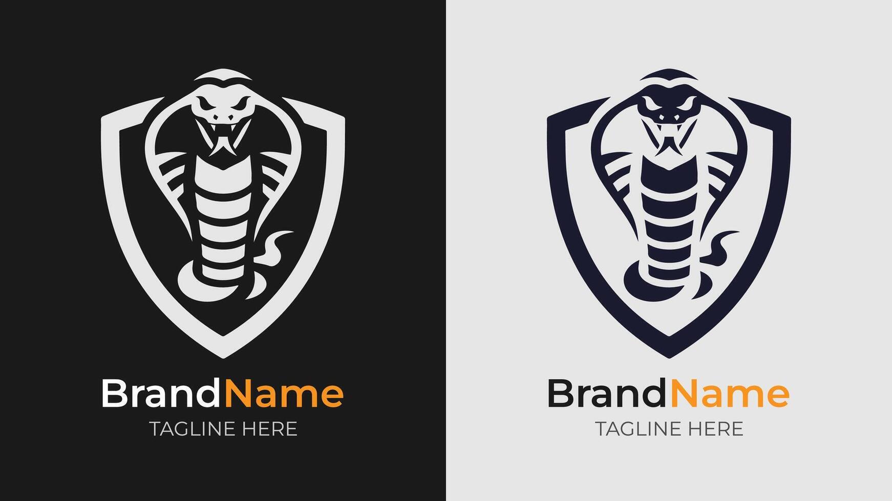 Elegant Monochrome Cobra Logos in Shield Design with Custom Name and Tagline. Discover our elegant monochrome cobra logos, perfectly encased in a shield design vector