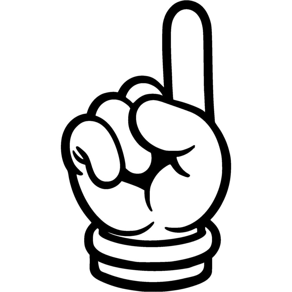 Hand gesture index finger up, symbol of first place in monochrome. Simple minimalistic in black ink drawing on white background vector