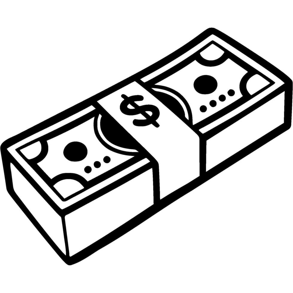 Stack of paper american dollar bills in monochrome. Simple minimalistic in black ink drawing on white background vector
