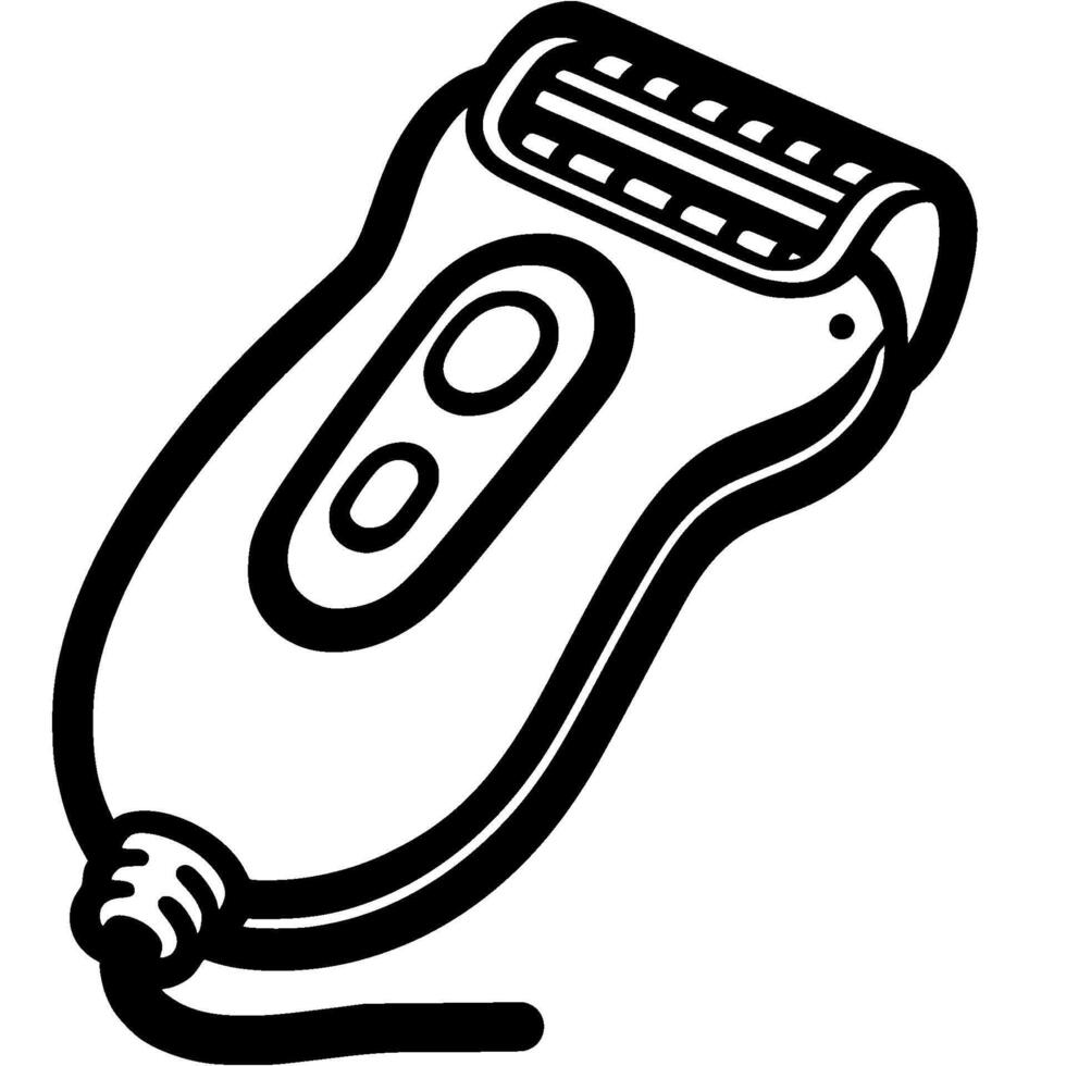 Corded epilator for skin care in monochrome. Professional hair removal device. Simple minimalistic in black ink drawing on white background vector