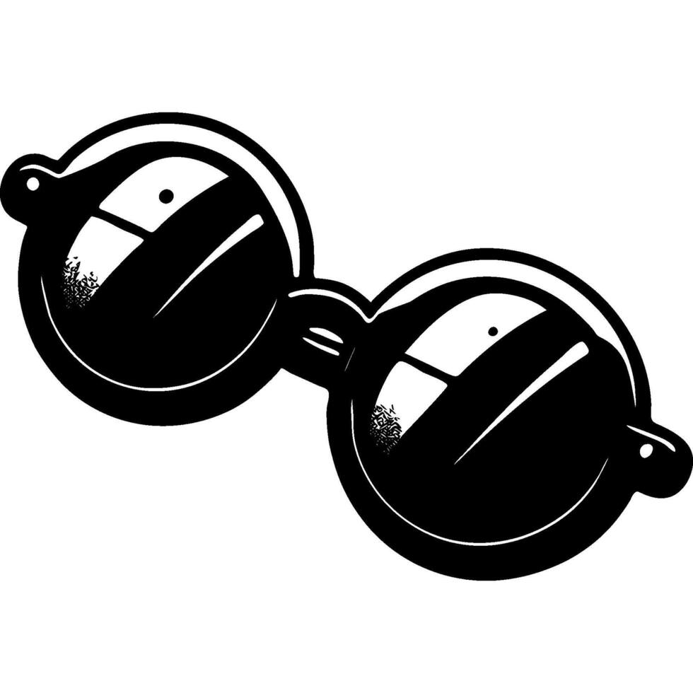 Round children sunglasses in monochrome. Eyeglasses silhouette. Simple minimalistic in black and white drawing on white background vector