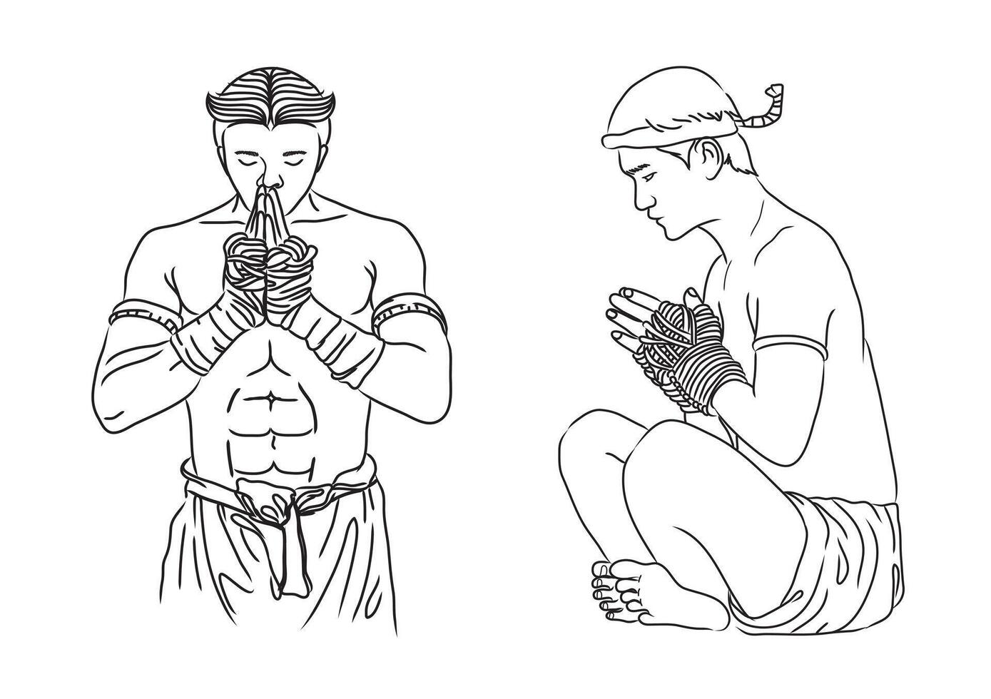Thai boxing drawing black stripes on a white background vector