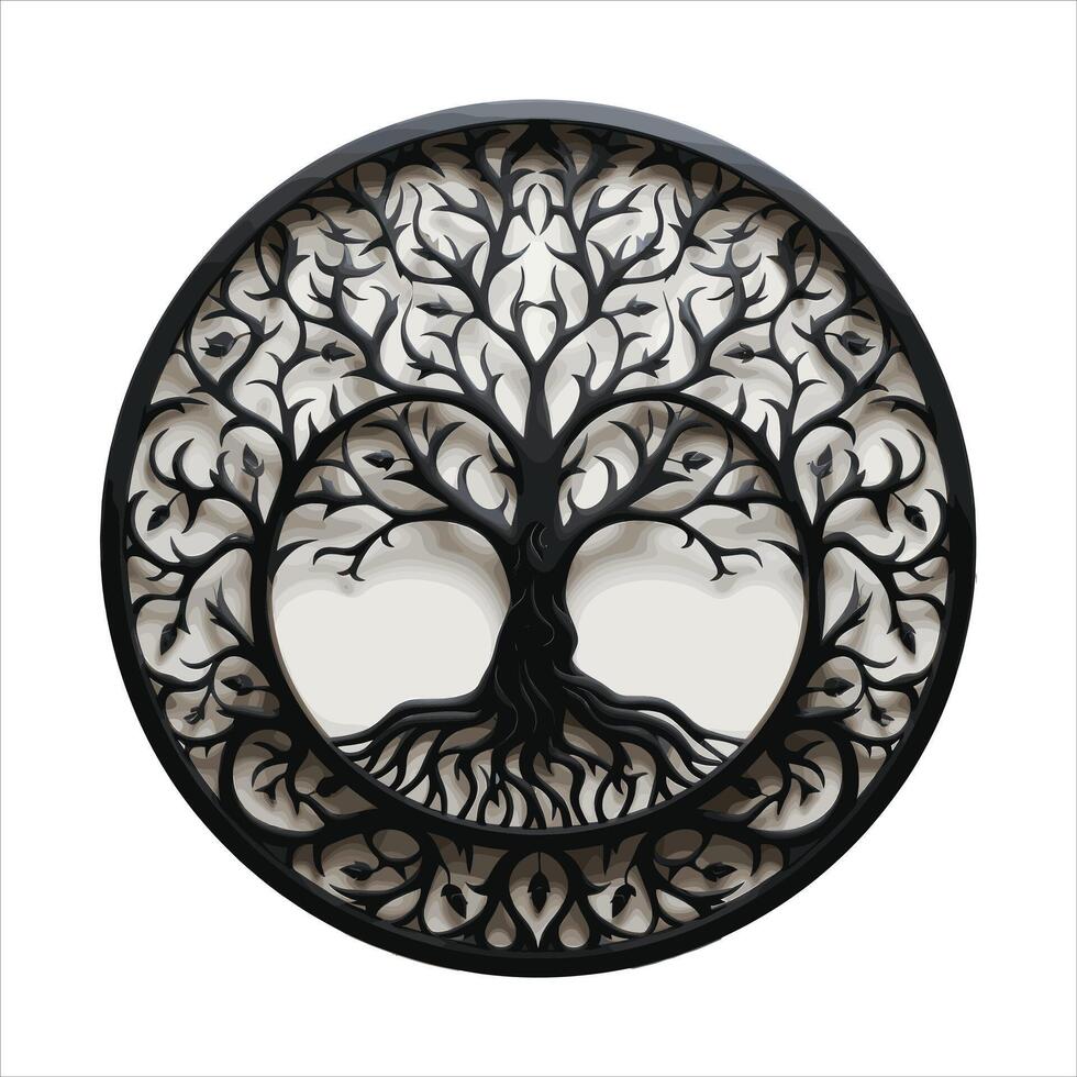Circular silhouette of a majestic tree art style roots gripping tightly into the earthPrint vector