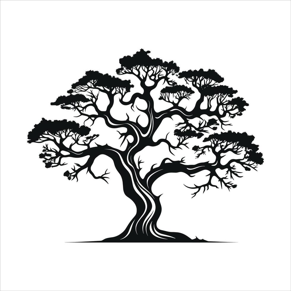 silhouette of big tree in summer on isolated white background Pro vector