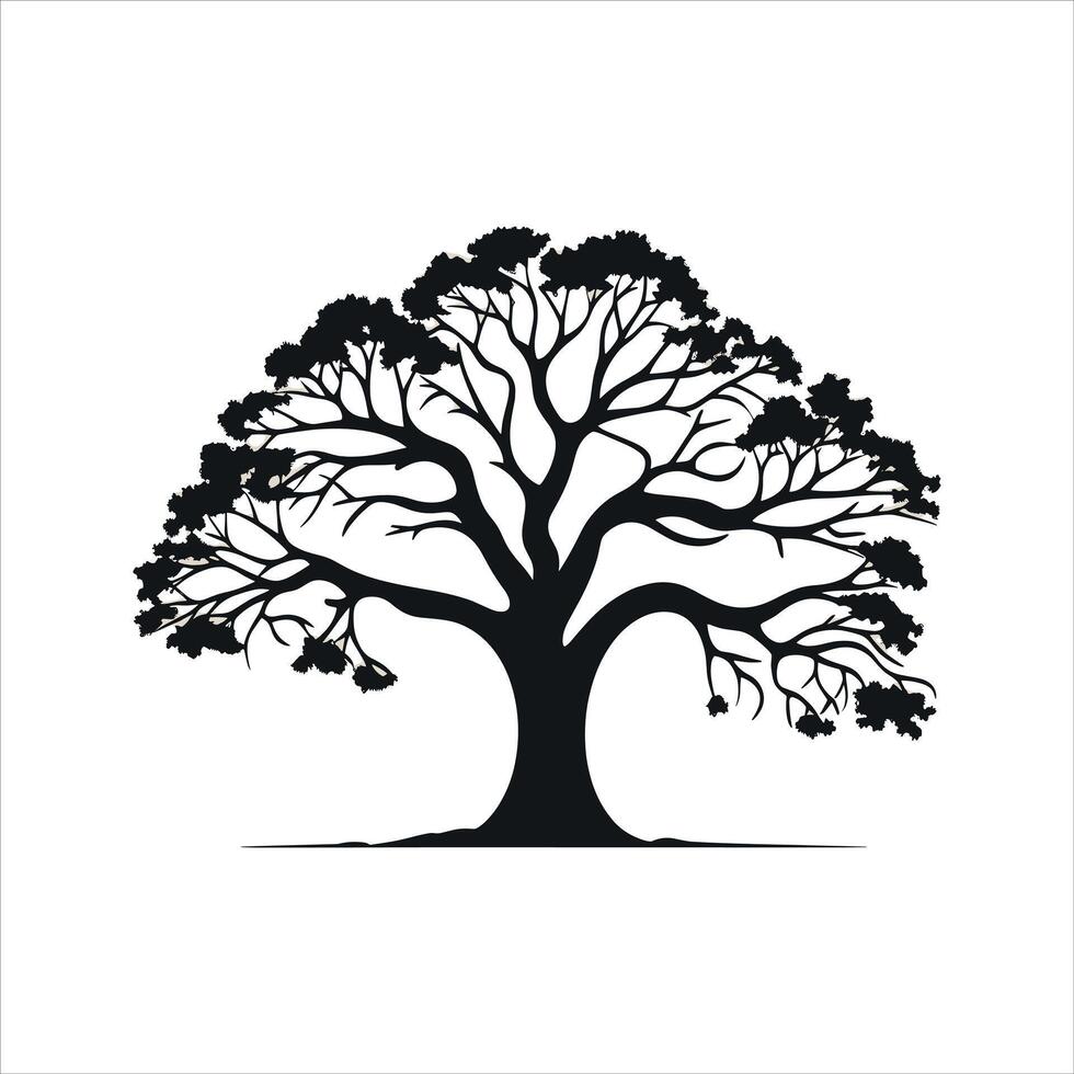silhouette of big tree in summer on isolated white background Pro vector