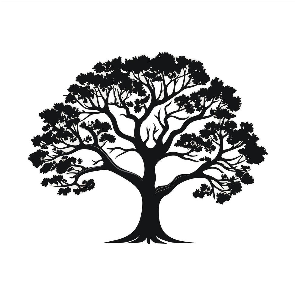 silhouette of big tree in summer on isolated white background Pro vector