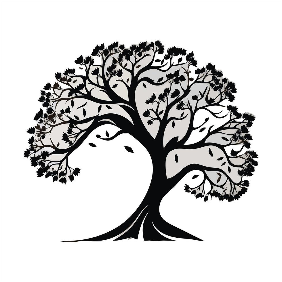 silhouette of big tree in summer on isolated white background Pro vector