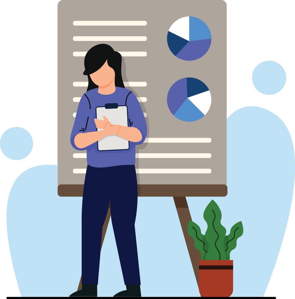 woman holding data with chart for business presentation vector