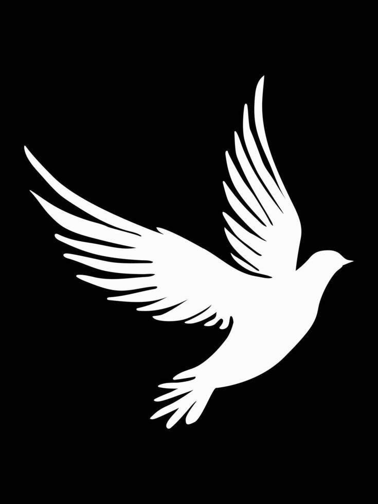 Silhouette of a of flat style cartoon beautiful flying pigeon. vector