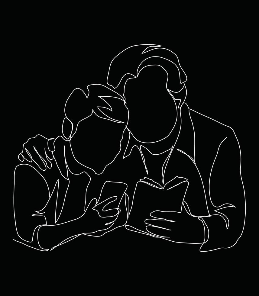Continuous one line drawing of son and father. vector