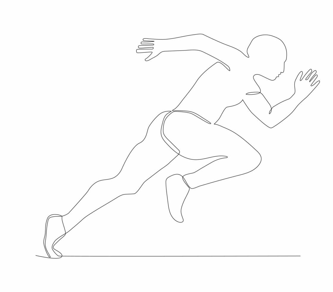 One continuous line drawing of young athlete. vector