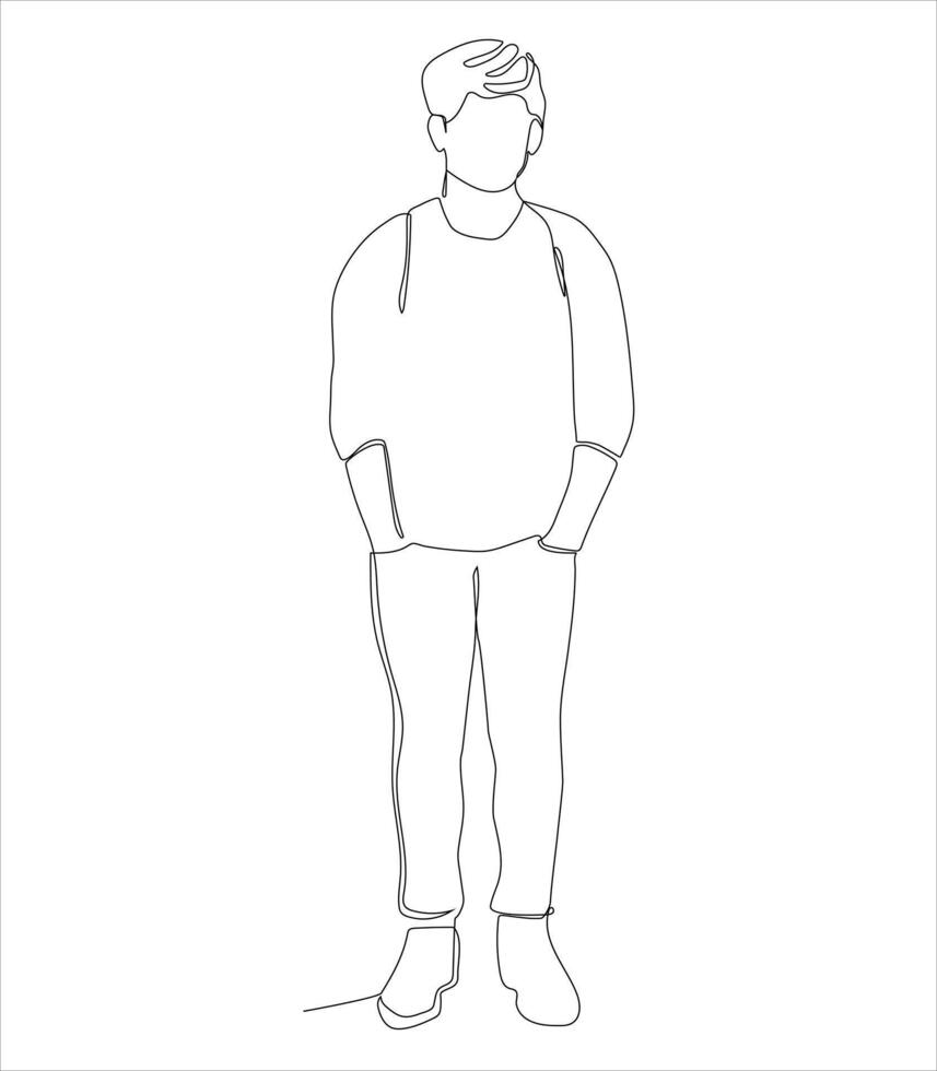 continuous line drawing of standing a man vector