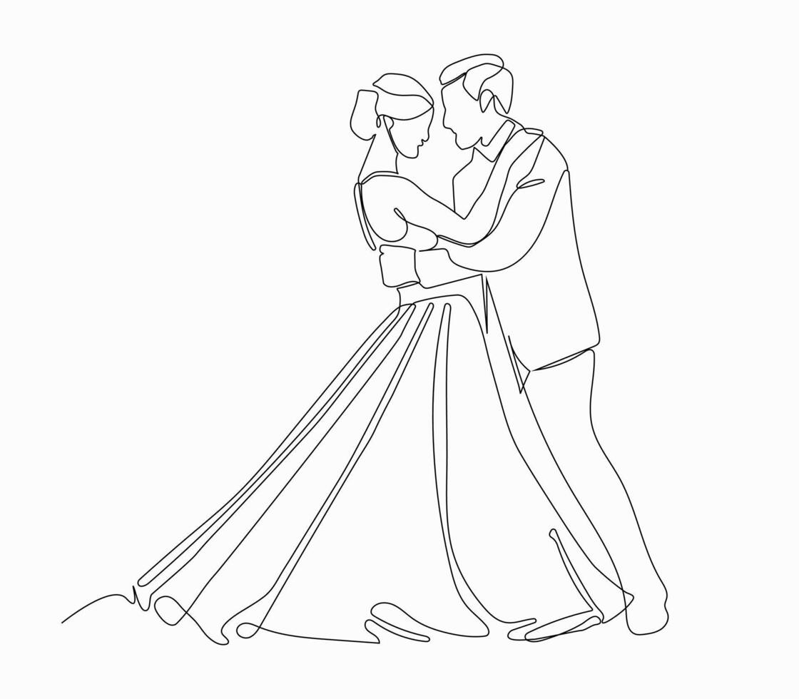 One line art of bride and groom vector