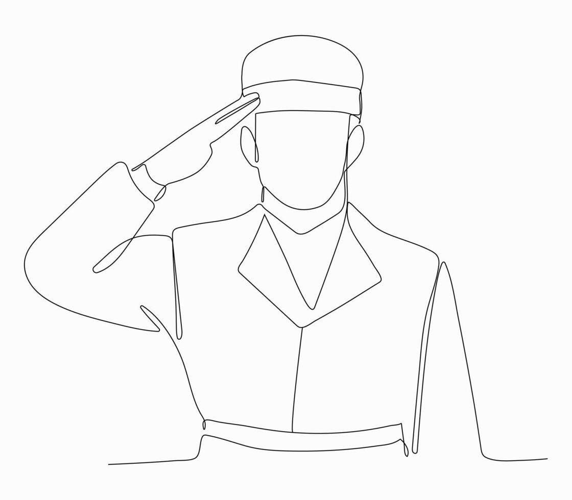 Continuous one line art of a soldier vector