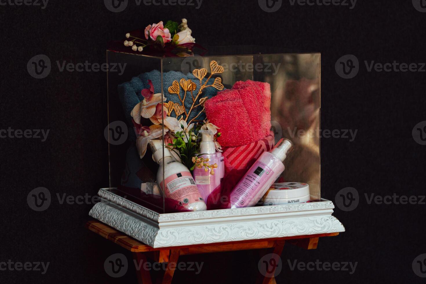 Wedding gift box given by the groom to the bride in Indonesian culture which contains various kinds of daily necessities that are decorated beautifully and attractively photo