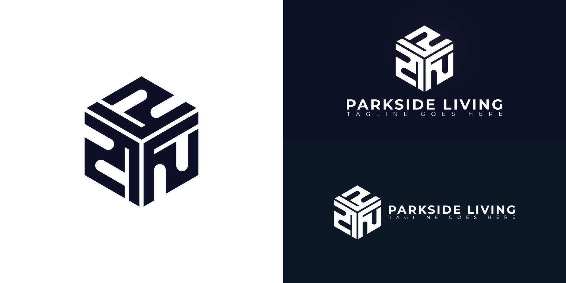 Abstract initial hexagon letter PL or LP logo in deep blue color isolated on multiple background colors. The logo is suitable for Property Development company logo design inspiration templates. vector