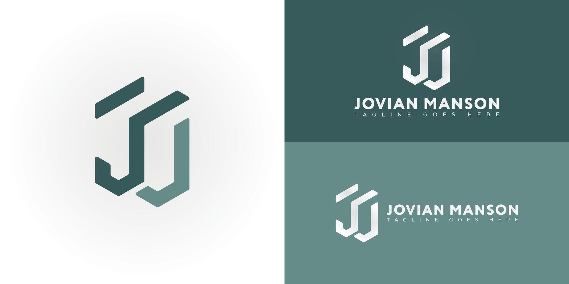 Abstract initial hexagon letter JM or MJ logo in green color isolated on multiple background colors. The logo is suitable for architecture firm business logo design inspiration templates. vector
