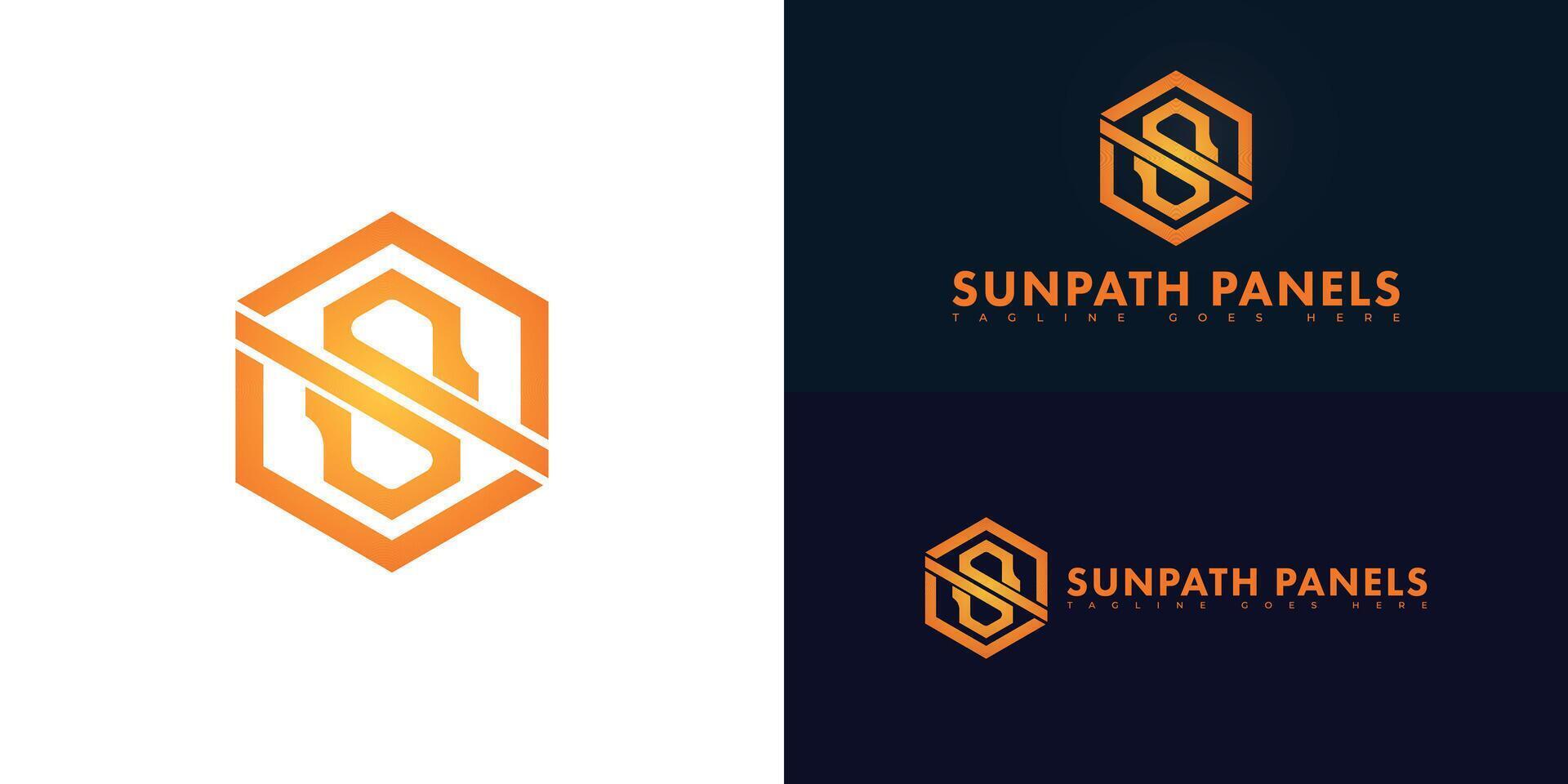 Abstract hexagon initial letter SP or PS in orange color isolated on multiple background colors. The logo is suitable for solar panel business logo design inspiration templates. vector