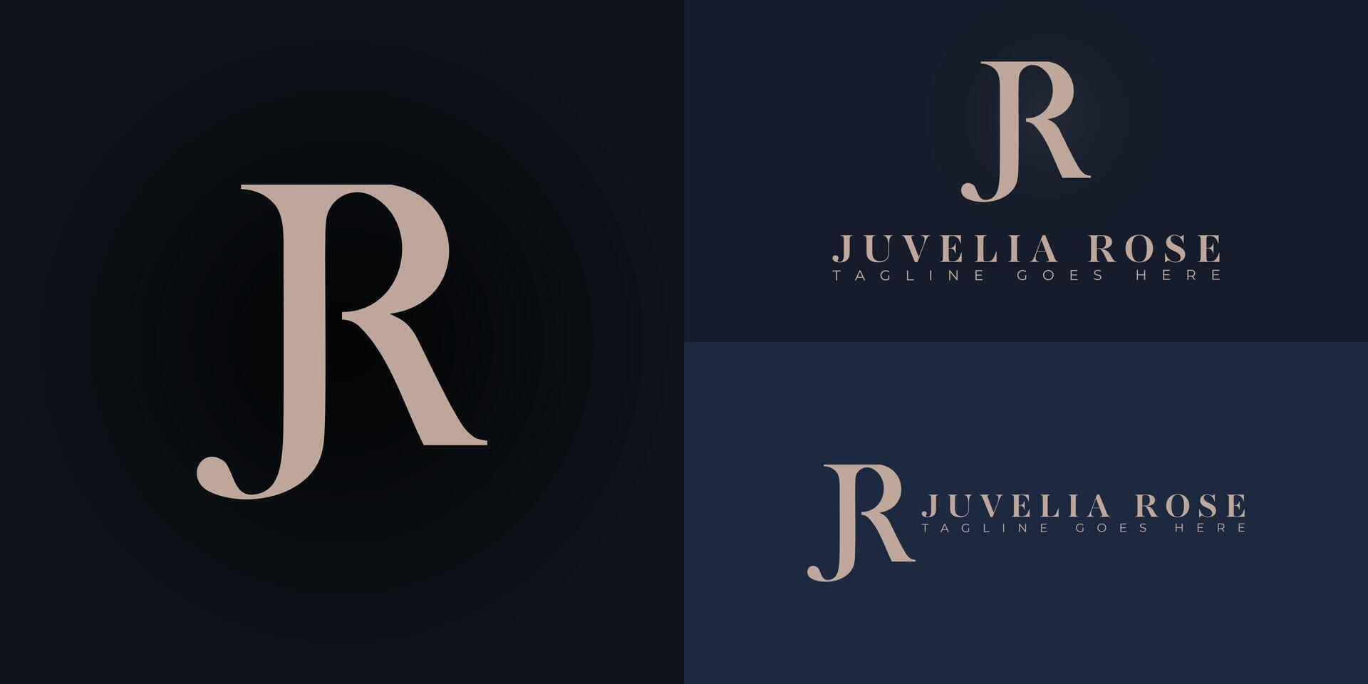 Abstract initial letter JR or RJ logo in gold color isolated on multiple background colors. The logo is suitable for beauty and fashion logo design inspiration templates. vector
