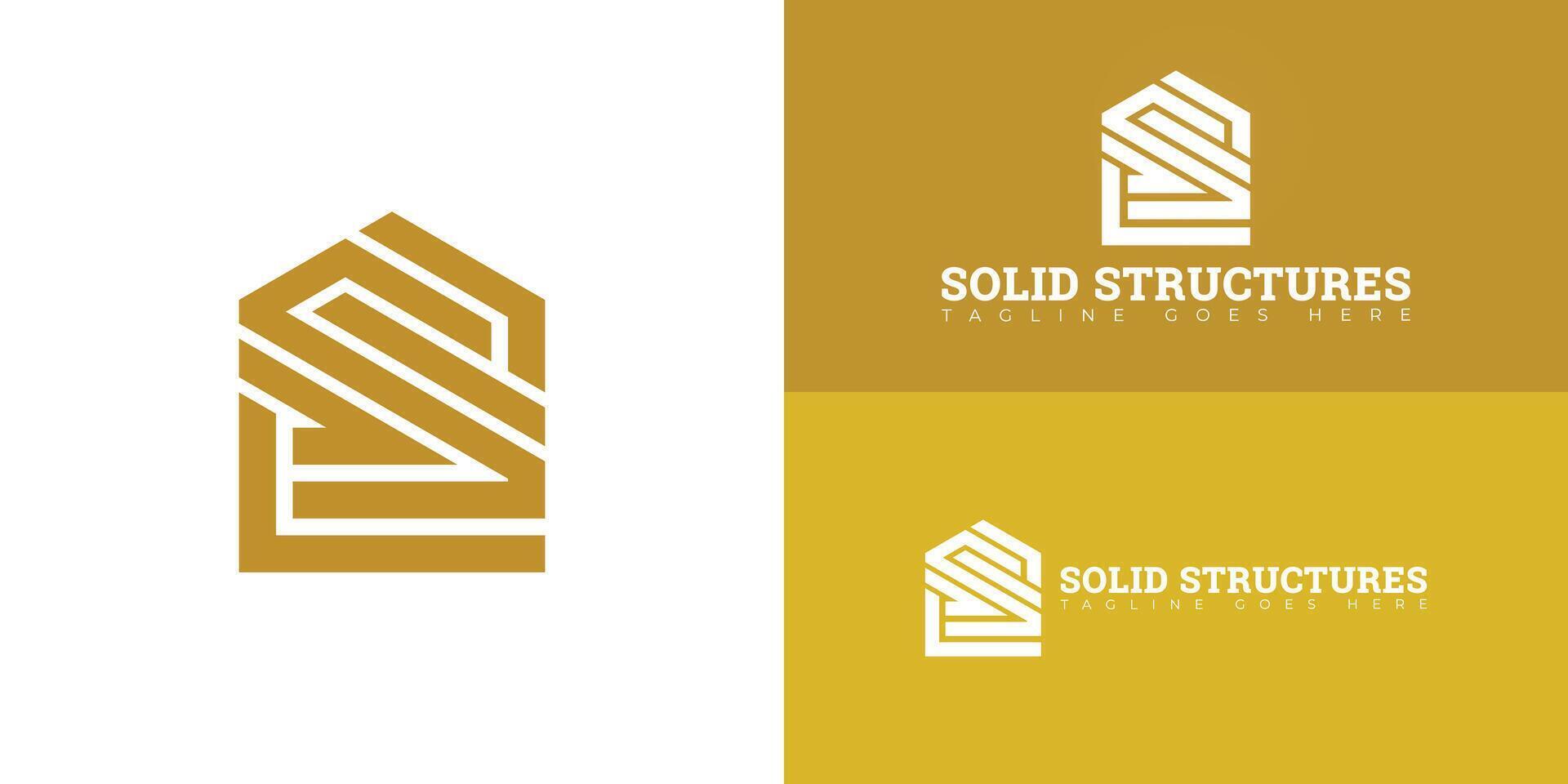 Abstract initial letter S or SS logo in yellow-gold color isolated on multiple background colors. The logo is suitable for real estate and construction company logo design inspiration templates. vector