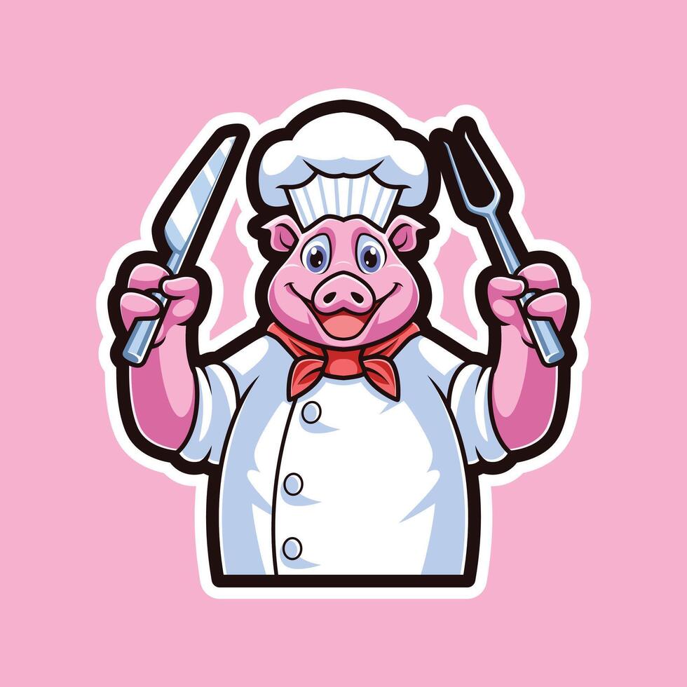 pig chef character cartoon illustration vector