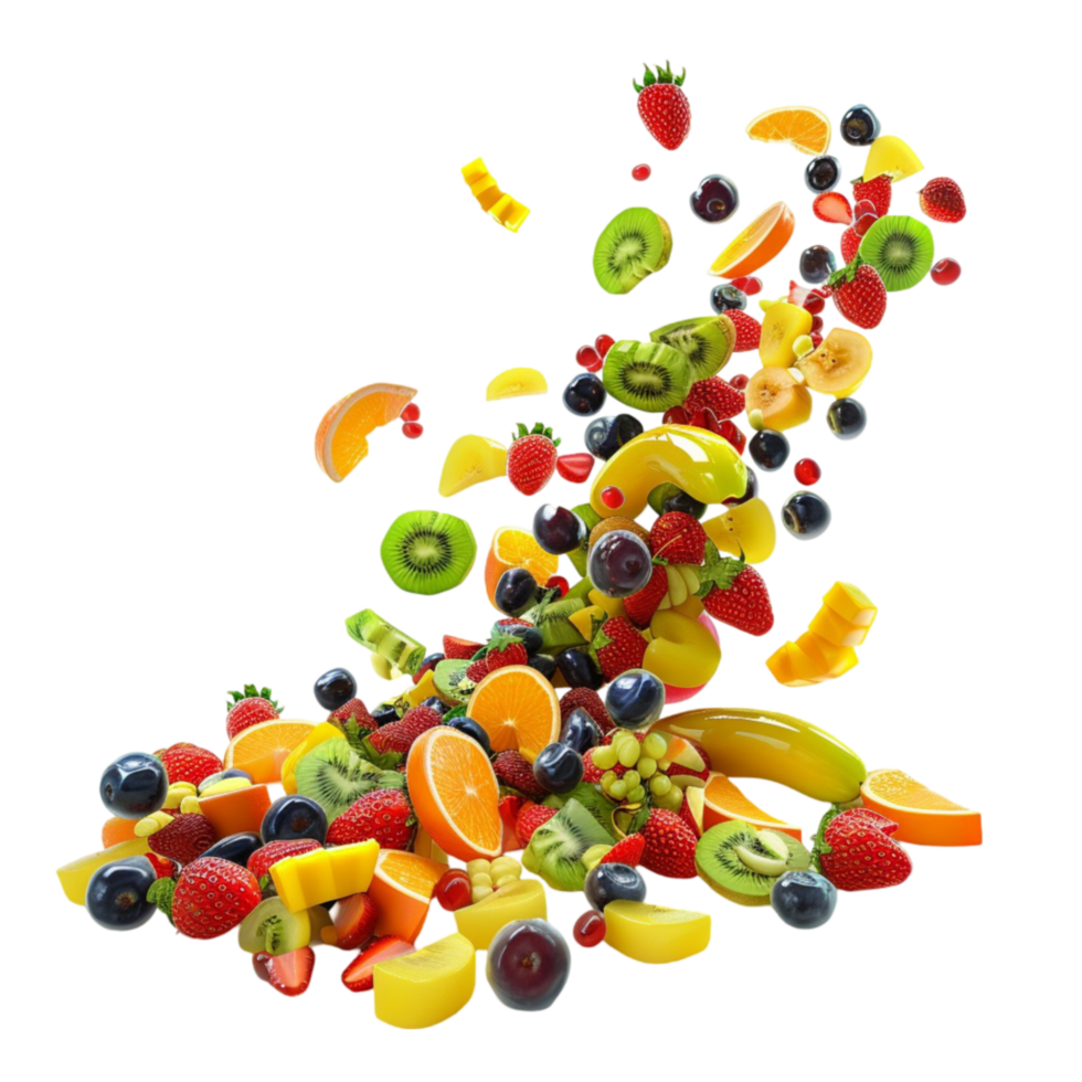 Colorful Fruit Explosion on Transparent background AI-Generative png