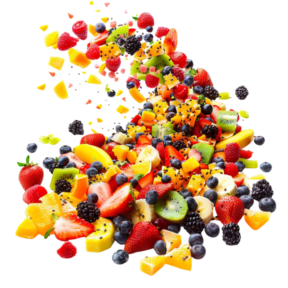 Fruit Salad with Fruit Falling from the Sky on Transparent background AI-Generative png