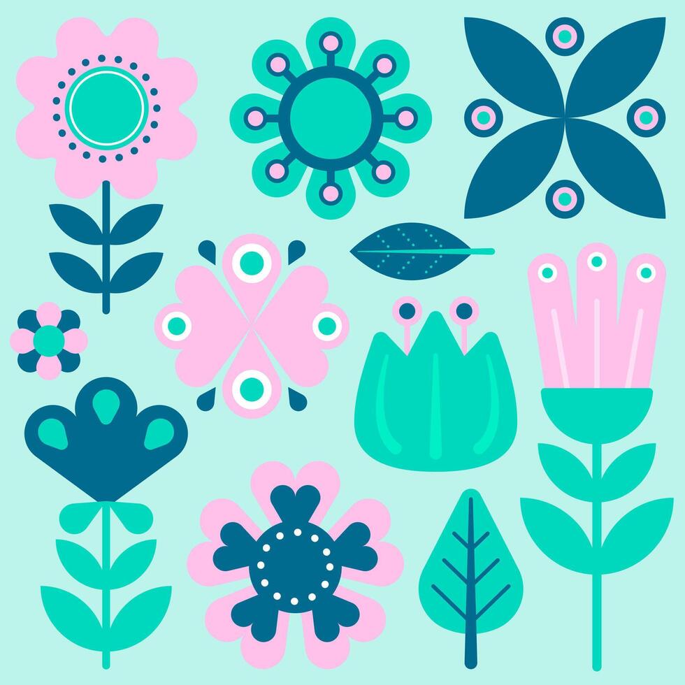 cute nordic folk art abstract flowers seamless pattern background vector