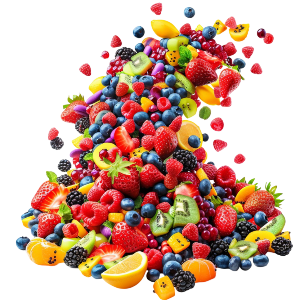 Fruit and Berries Falling from the Sky on Transparent background AI-Generative png