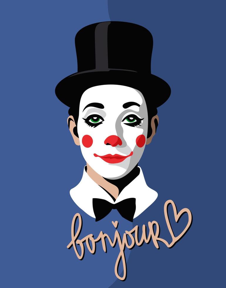 French mime face. illustration with lettering vector