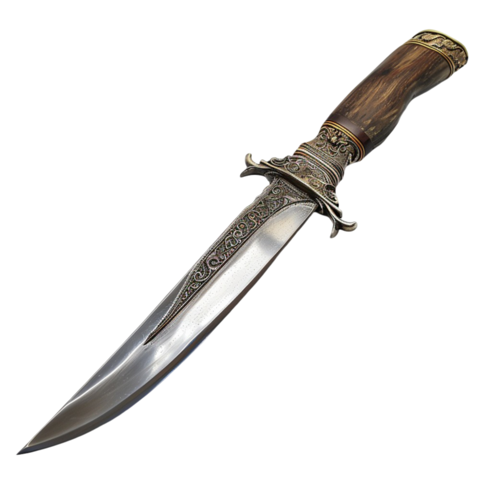 Long Ornate Sword with Wooden Handle on Transparent Background png