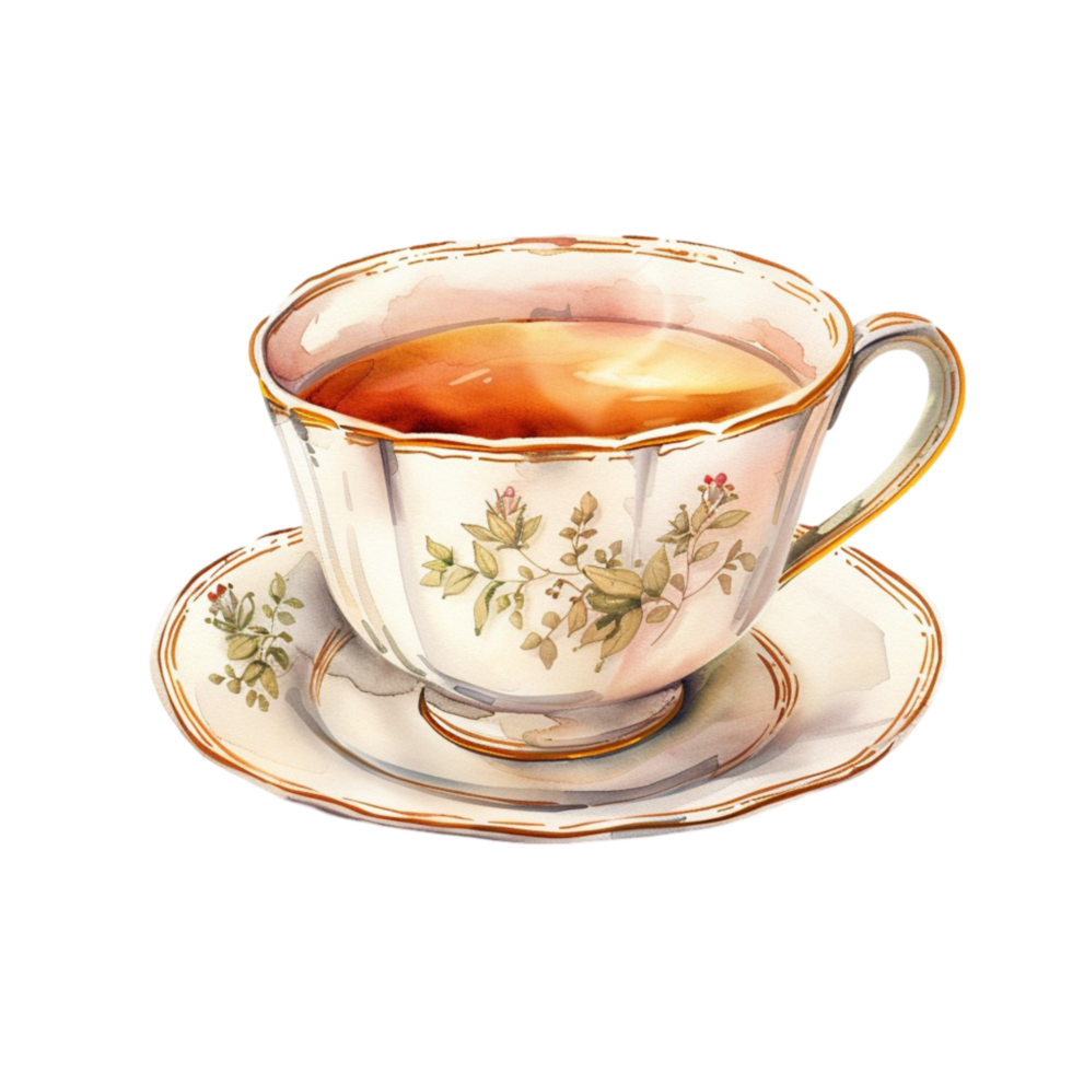 Digital Illustration of Teacup with Golden Handle on Transparent background AI-Generative png