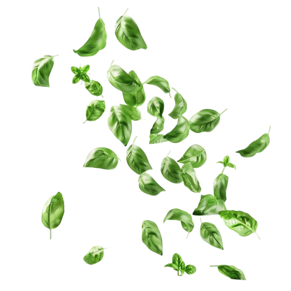 Set of Green Basil Leaves on Transparent background AI-Generative png