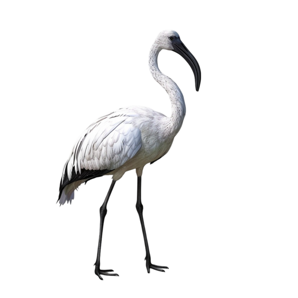 White Bird with Long Beak Standing on One Leg on Transparent background AI-Generative png