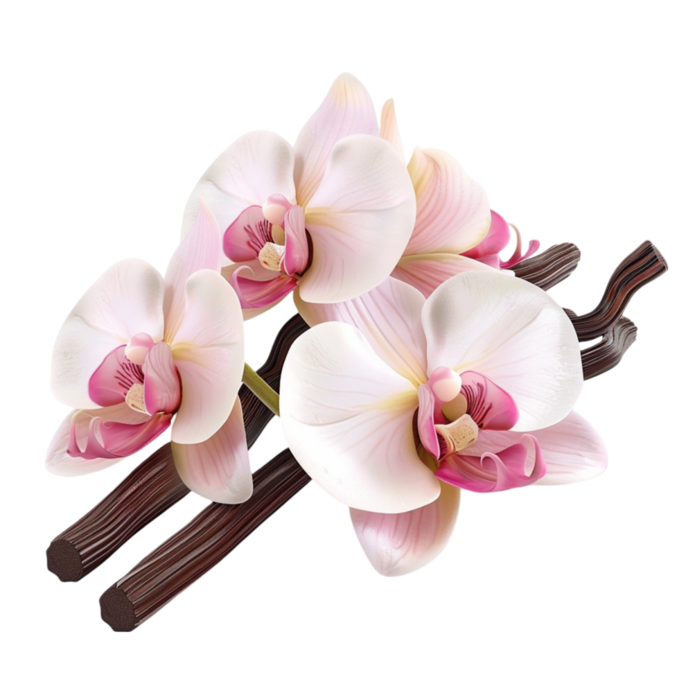 Orchids and Vanilla Sticks on Transparent background AI-Generative png