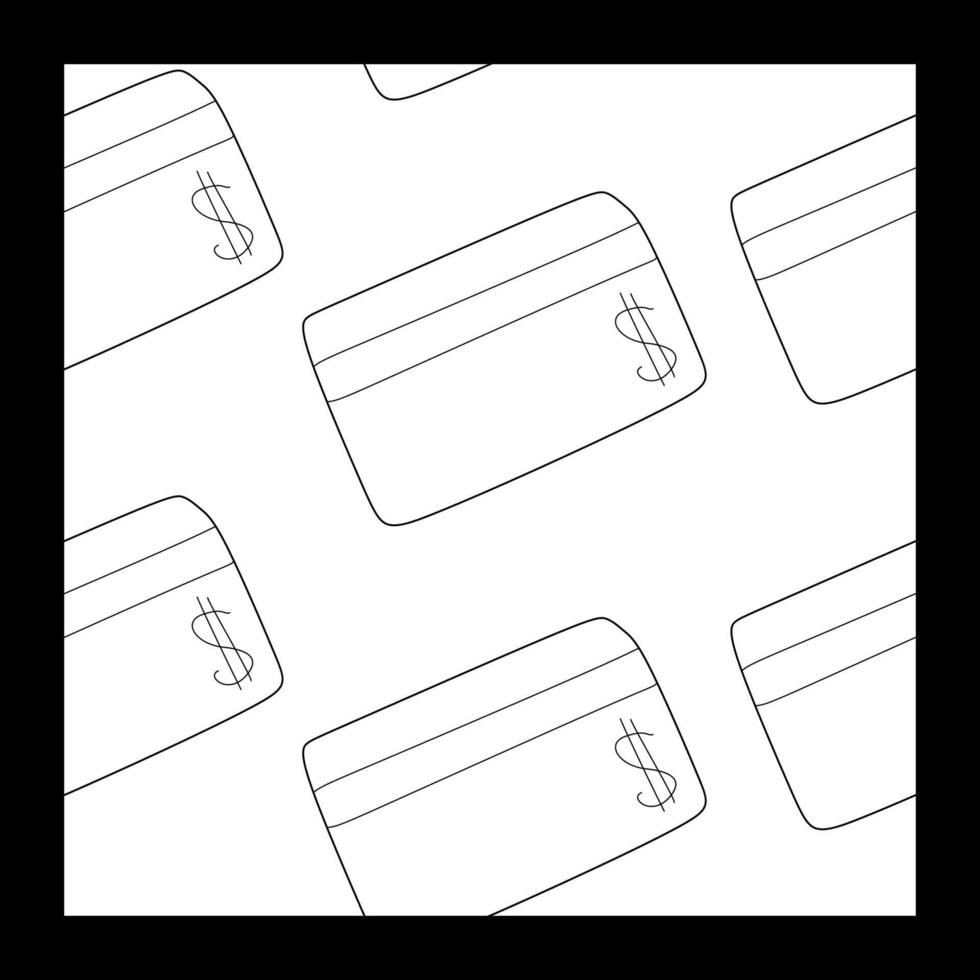 Doodle Credit card icon isolated seamless pattern on white background. Linear Online payment Concept. Cash withdrawal. Financial operations. Shopping sign. Outline Illustration vector