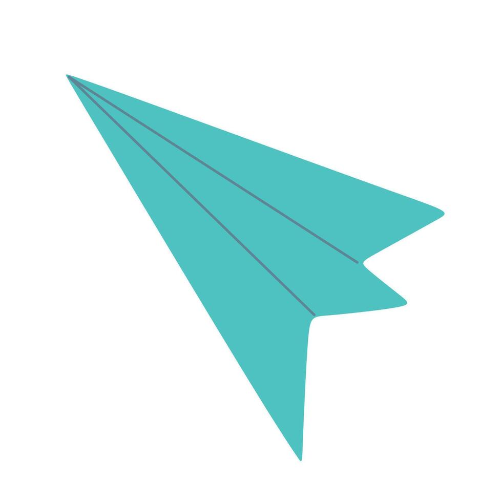 Blue Paper plane isolated on white background. Travel and Messaging Concept Flat illustration, Cartoon Design Element for Sticker pack, Print Textile, T-shirt. Symbol and Icon, Graphic Art. vector
