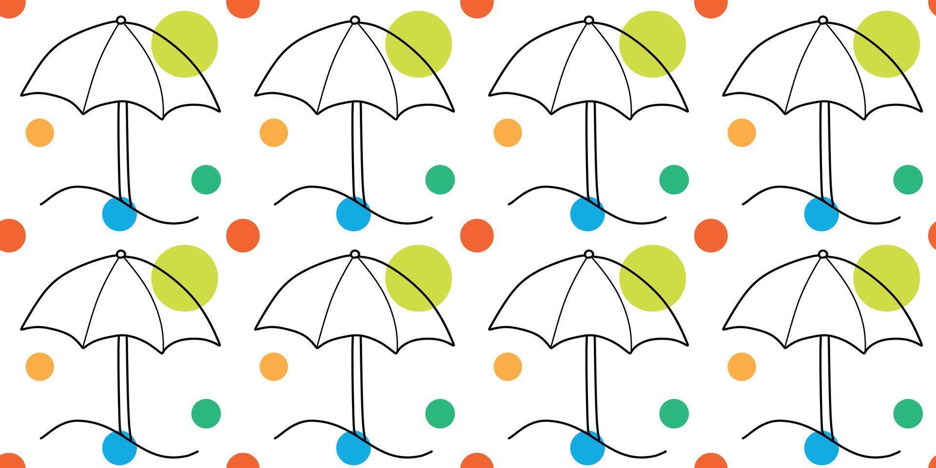 Linear Beach Umbrella seamless pattern. Sun umbrella illustration with Color Spots. Summer Vacation Outline background. Template for Textile Print, Fabric, Decoration, Gift Wrapping Paper. vector