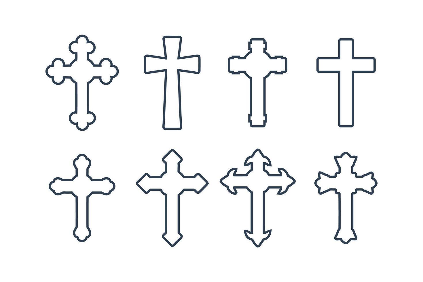 Christian cross symbol flat style. Set of different crosses icon vector