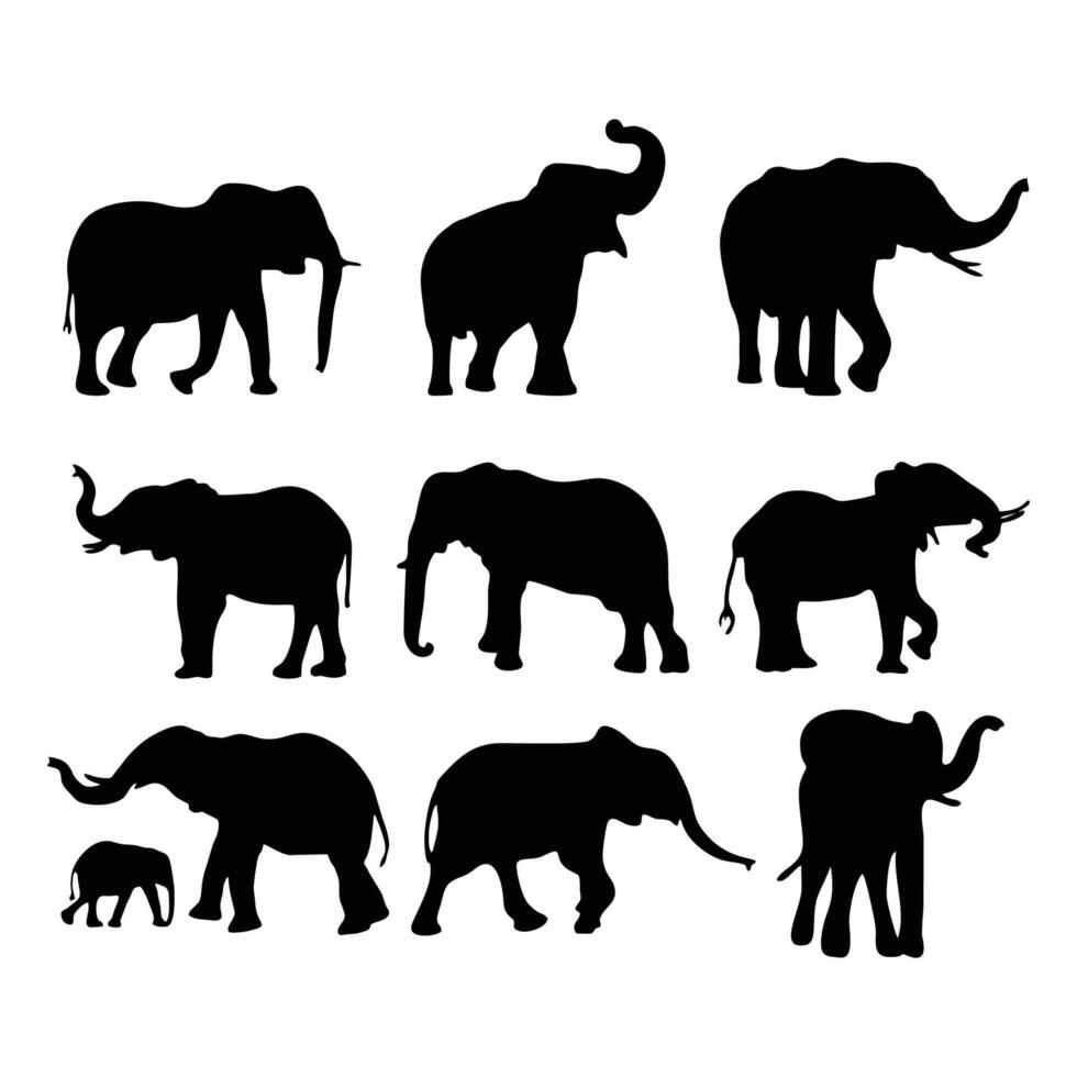 Set of elephant silhouettes in different poses vector