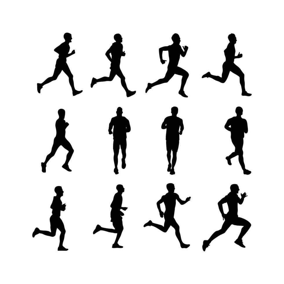 set of isolated running man silhouettes vector