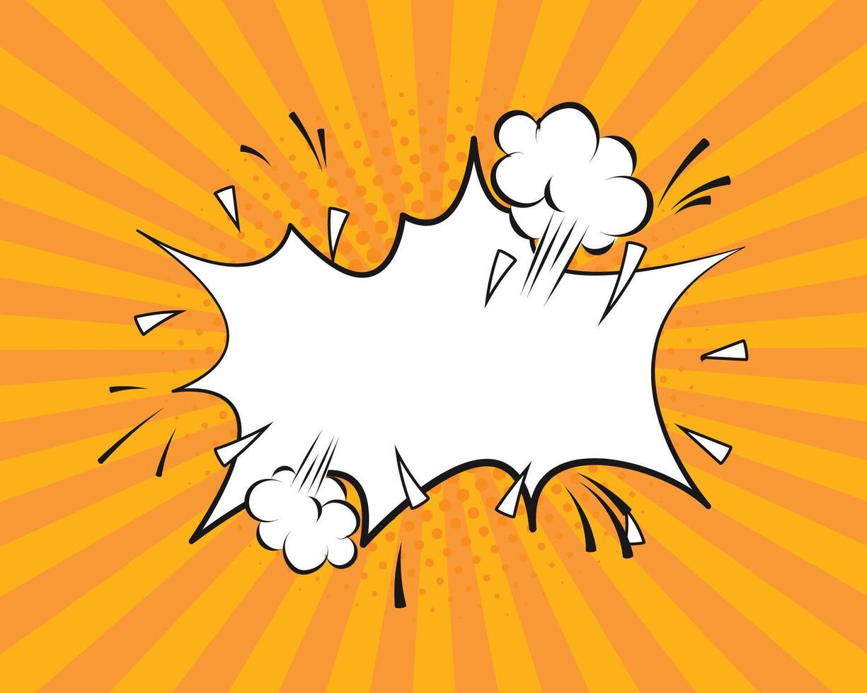 Comic Blank Speech Bubble With Copy Space Over Color Background Design. Empty Template In Explosion Framework Representing Advertisement And Promoting Business vector