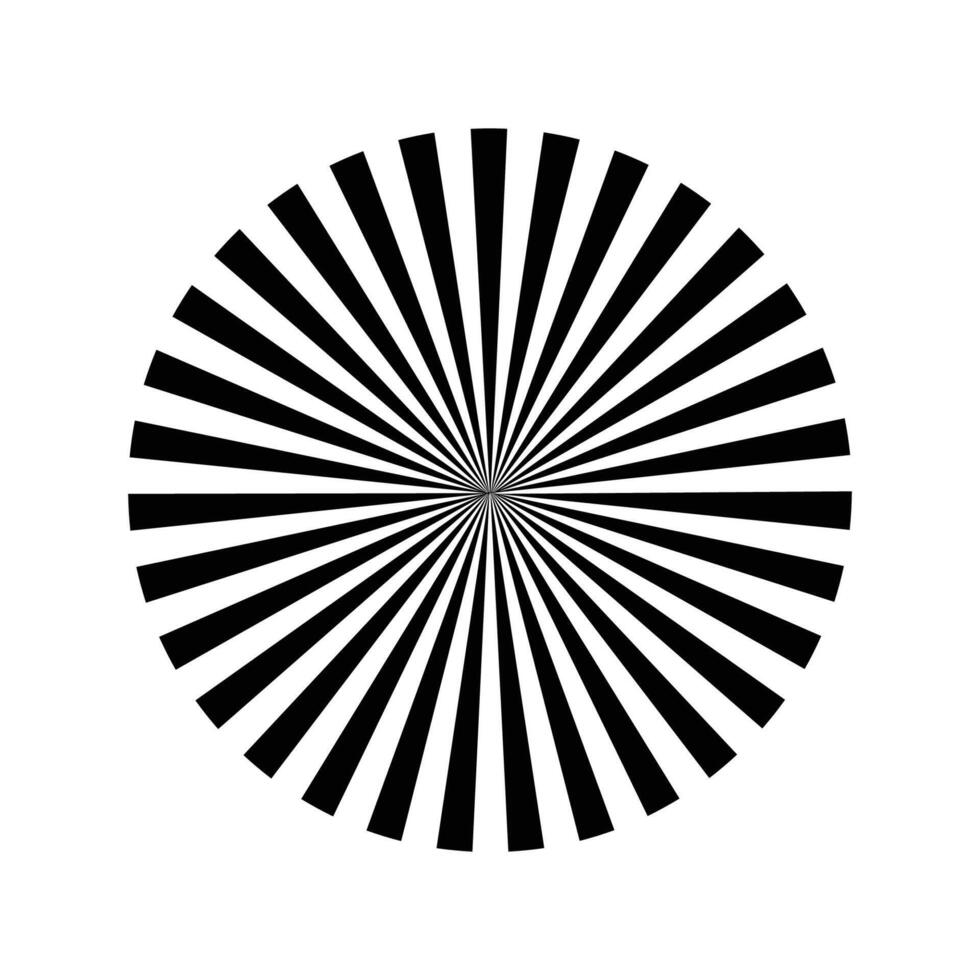 Rays, beams element. Sunburst, starburst shape on white. Radiating, radial, merging lines. Abstract circular geometric shape vector