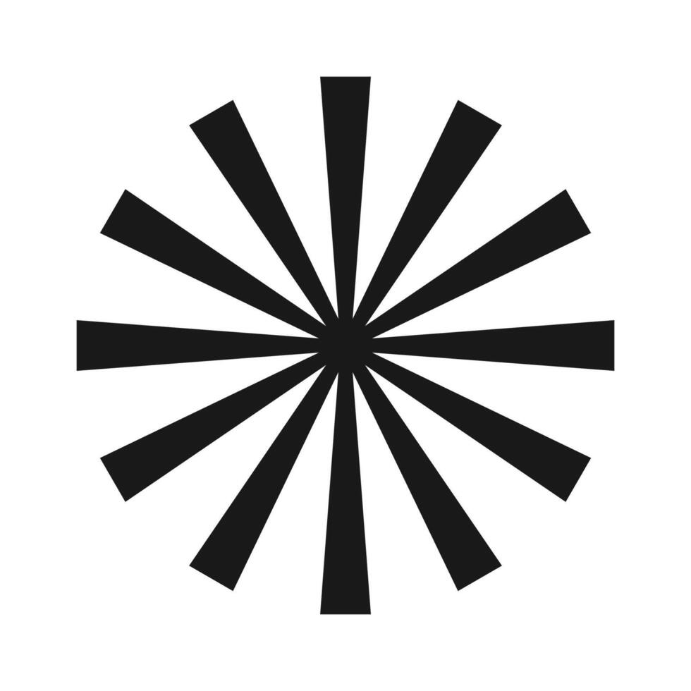 Rays, beams element. Sunburst, starburst shape on white. Radiating, radial, merging lines. Abstract circular geometric shape vector