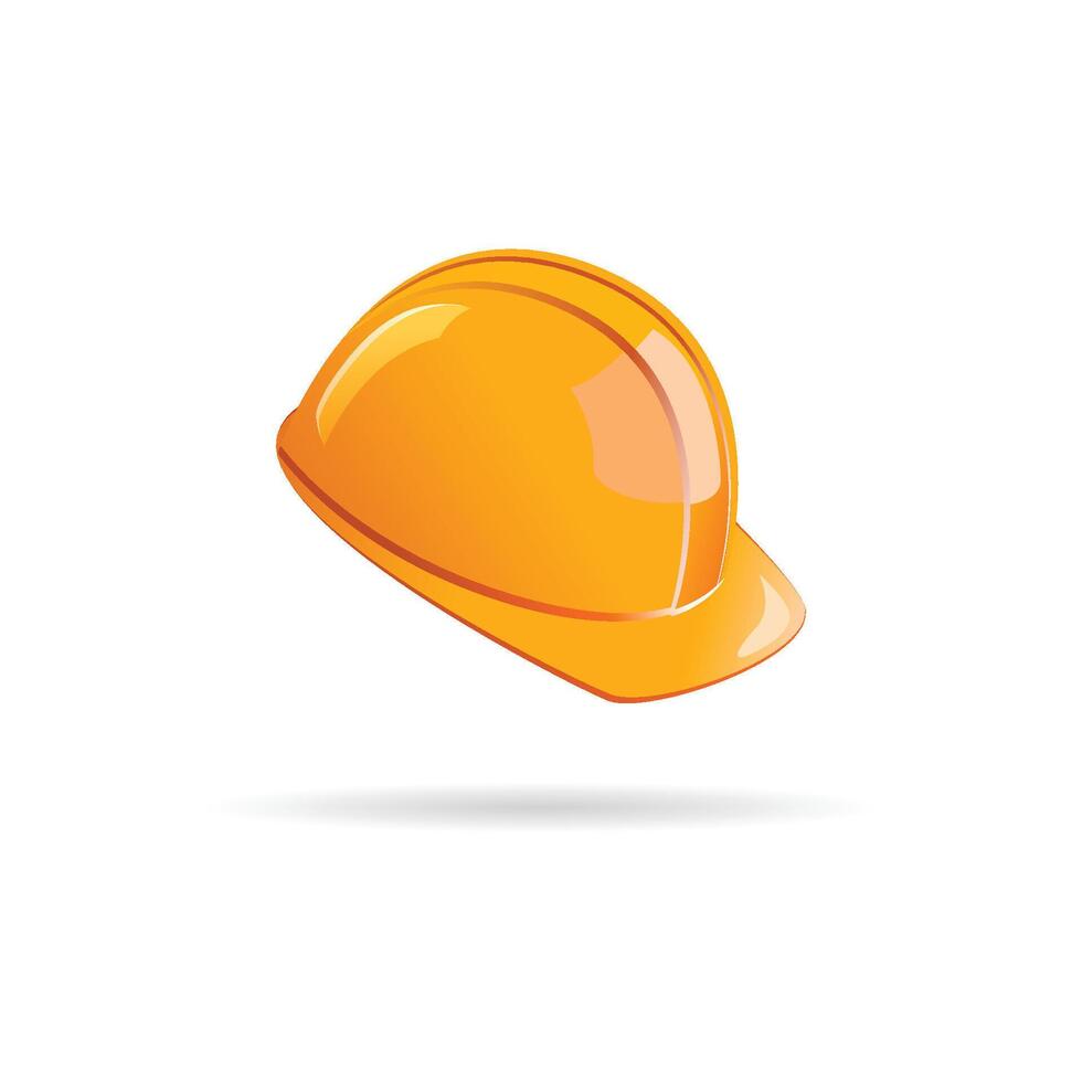 Realistic construction or working safety yellow helmet icon in flat cartoon style vector
