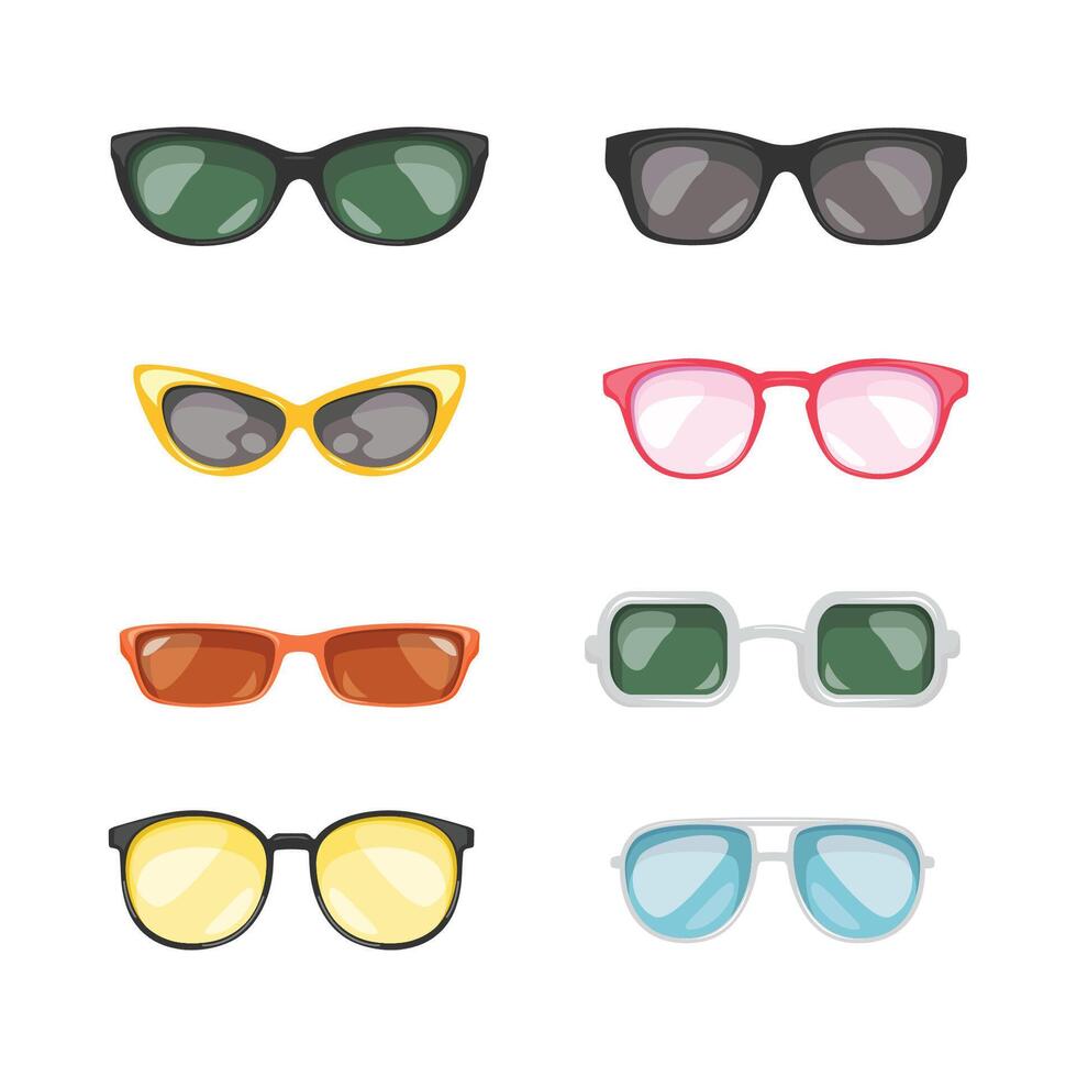 Set of flat sun glasses model with shinny effect vector