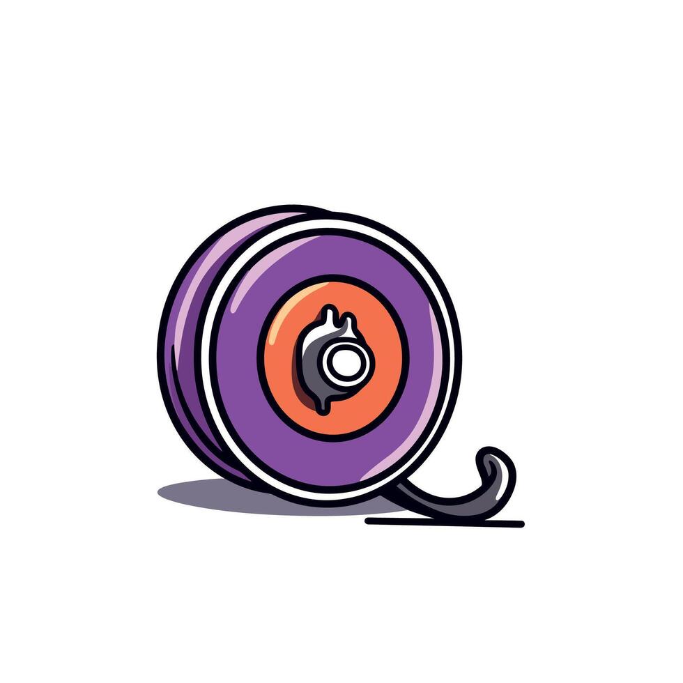 a purple and orange reel with a black handle vector