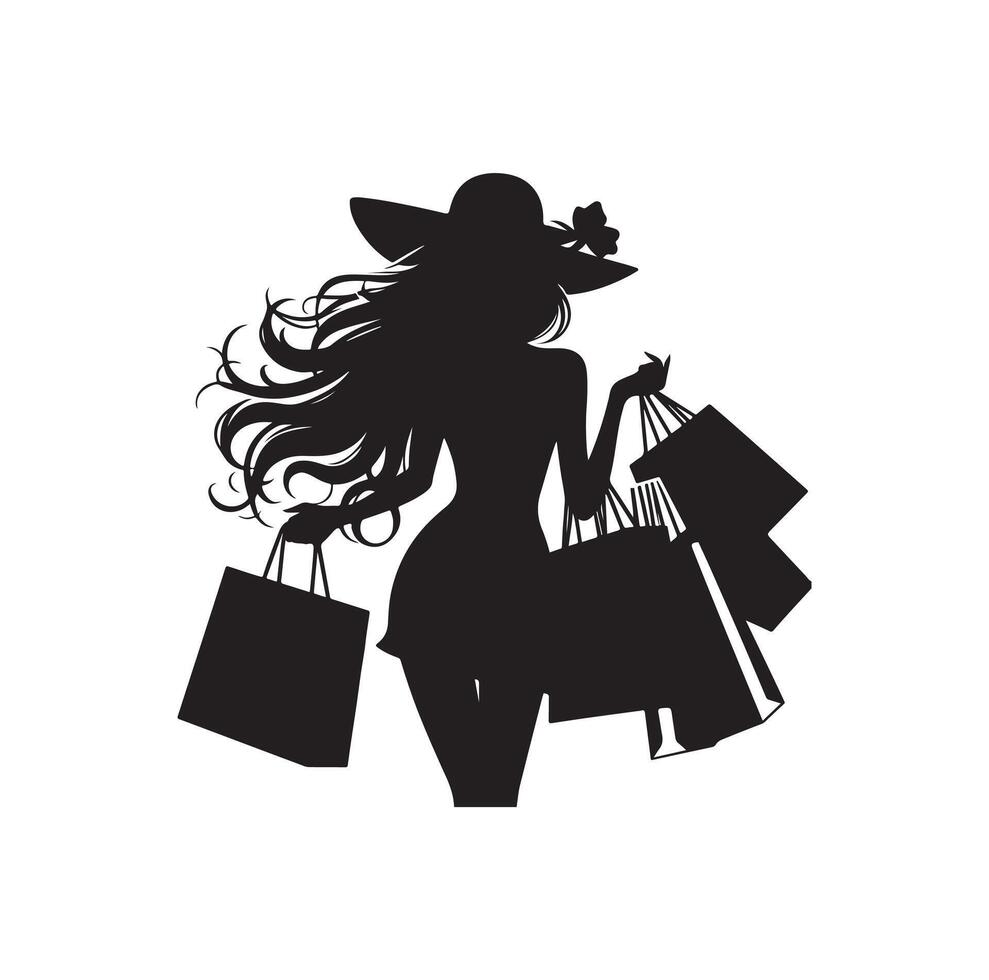 Shopping Girl silhouette style on isolated white background vector