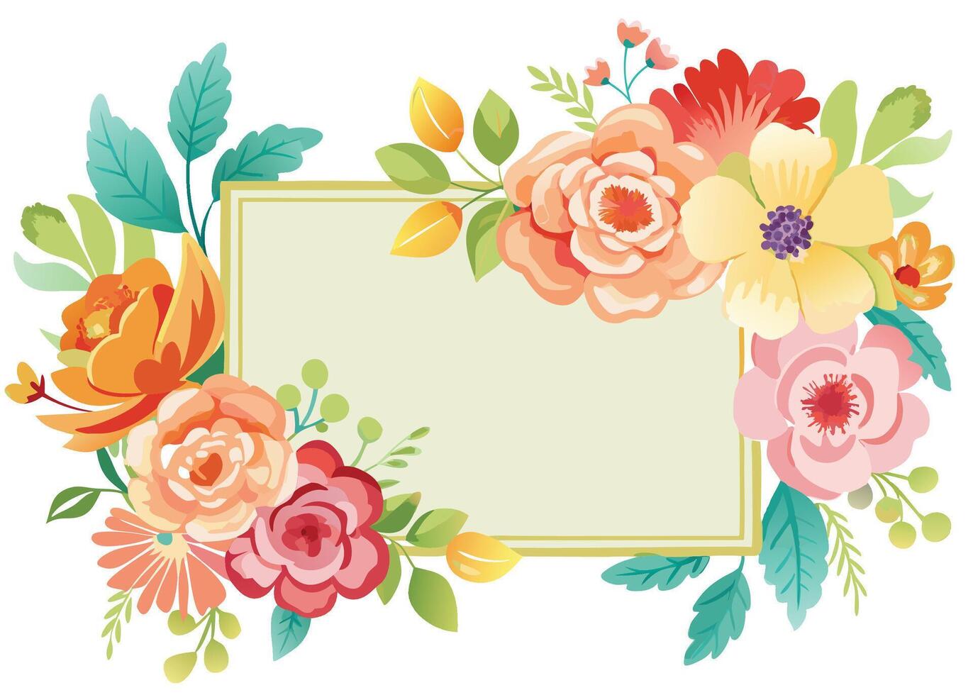 Rectangular watercolor flowers Frame Design for program card vector