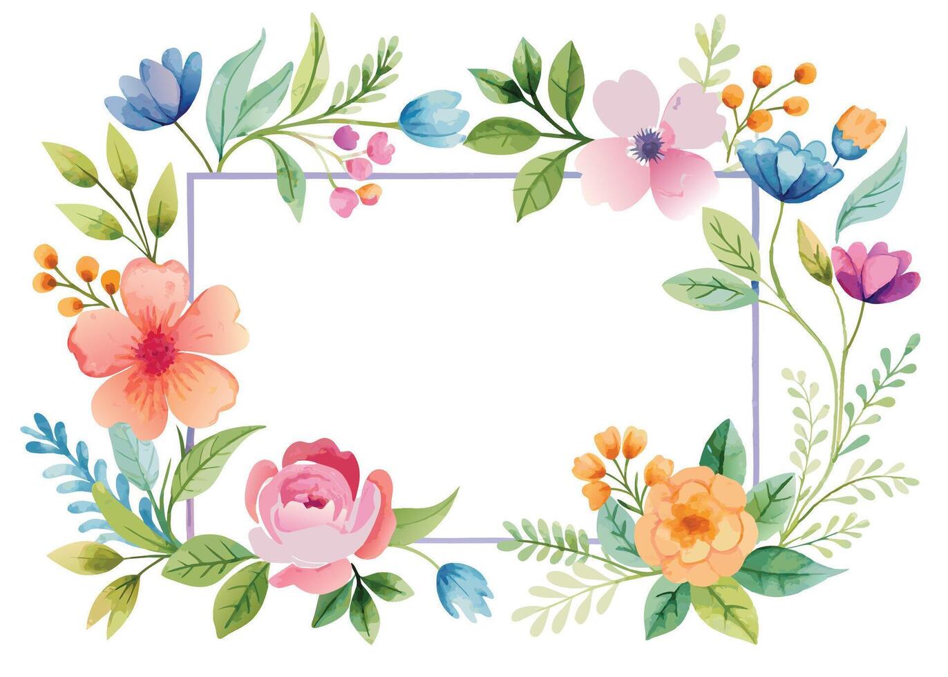 Rectangular watercolor flowers Frame Design for program card vector